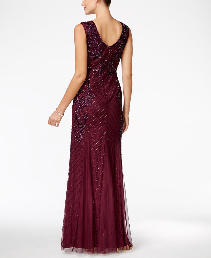 Adrianna Papell Beaded Keyhole Gown - Macy's