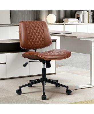 22.4"D x 22.4"W x 33.1"H PU Leather Armless Office Chair with Diamond Stitch Cushion, Lounge Desk Chair for Home Office Vanity Bedroom - Brown