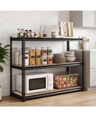 36 Inch 3-Tier Heavy Duty Storage Rack with Carbon Steel Frame and Engineered Wood Shelves, Garage Shelving Unit, Matte Black
