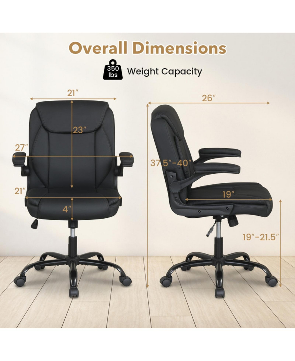 Sugift Ergonomic Leather Office Chair with Flip-Up Armrests and Rocking Function