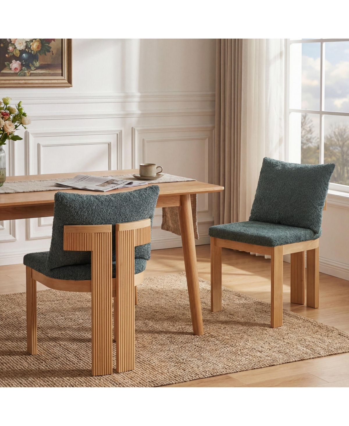 Flynama Set of 2 Boucle Fabric Dining Chairs, Rubber Wood Frame 250lbs Weight Capacity