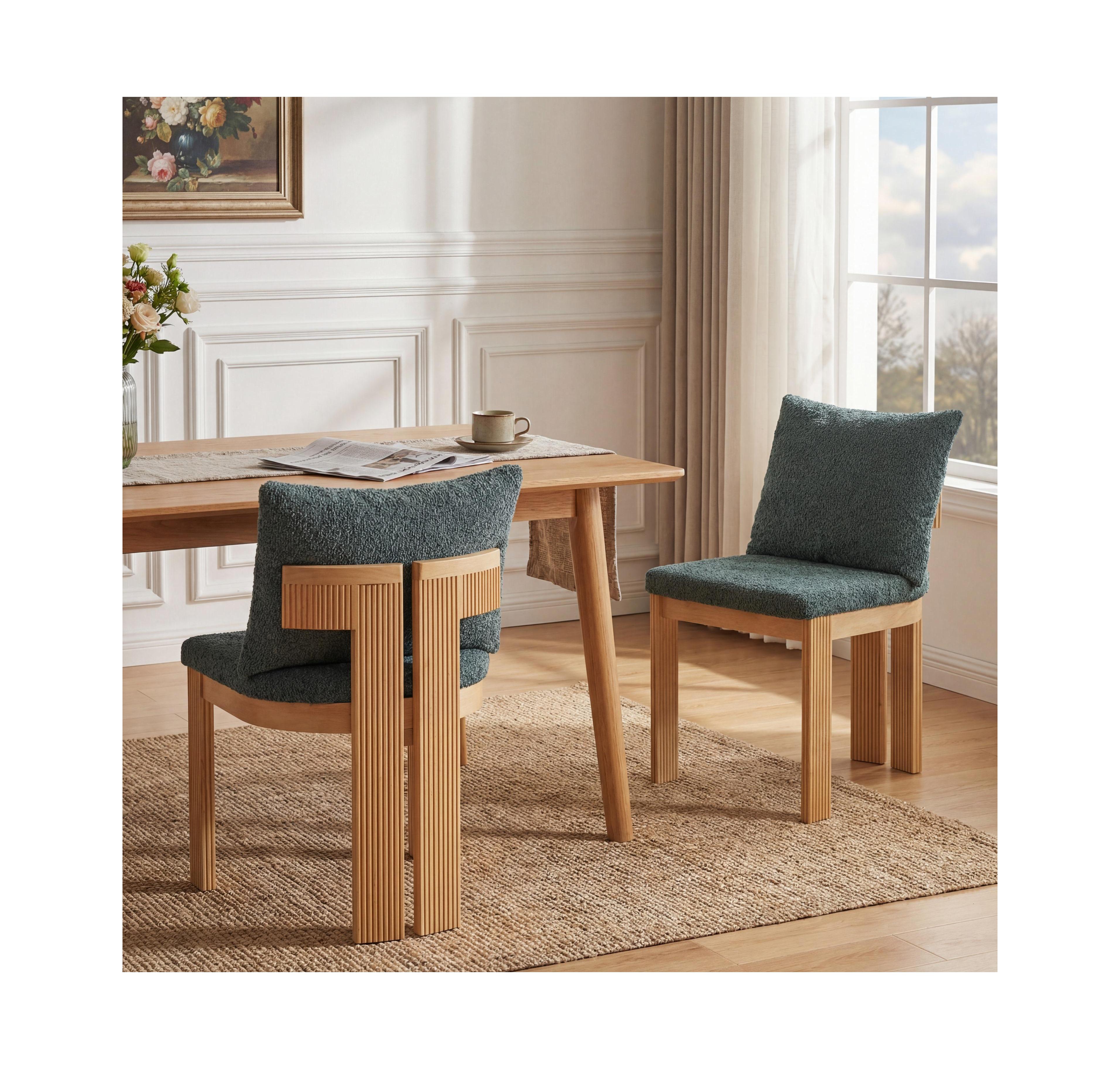 Flynama Set of 2 Boucle Fabric Dining Chairs, Rubber Wood Frame 250lbs Weight Capacity