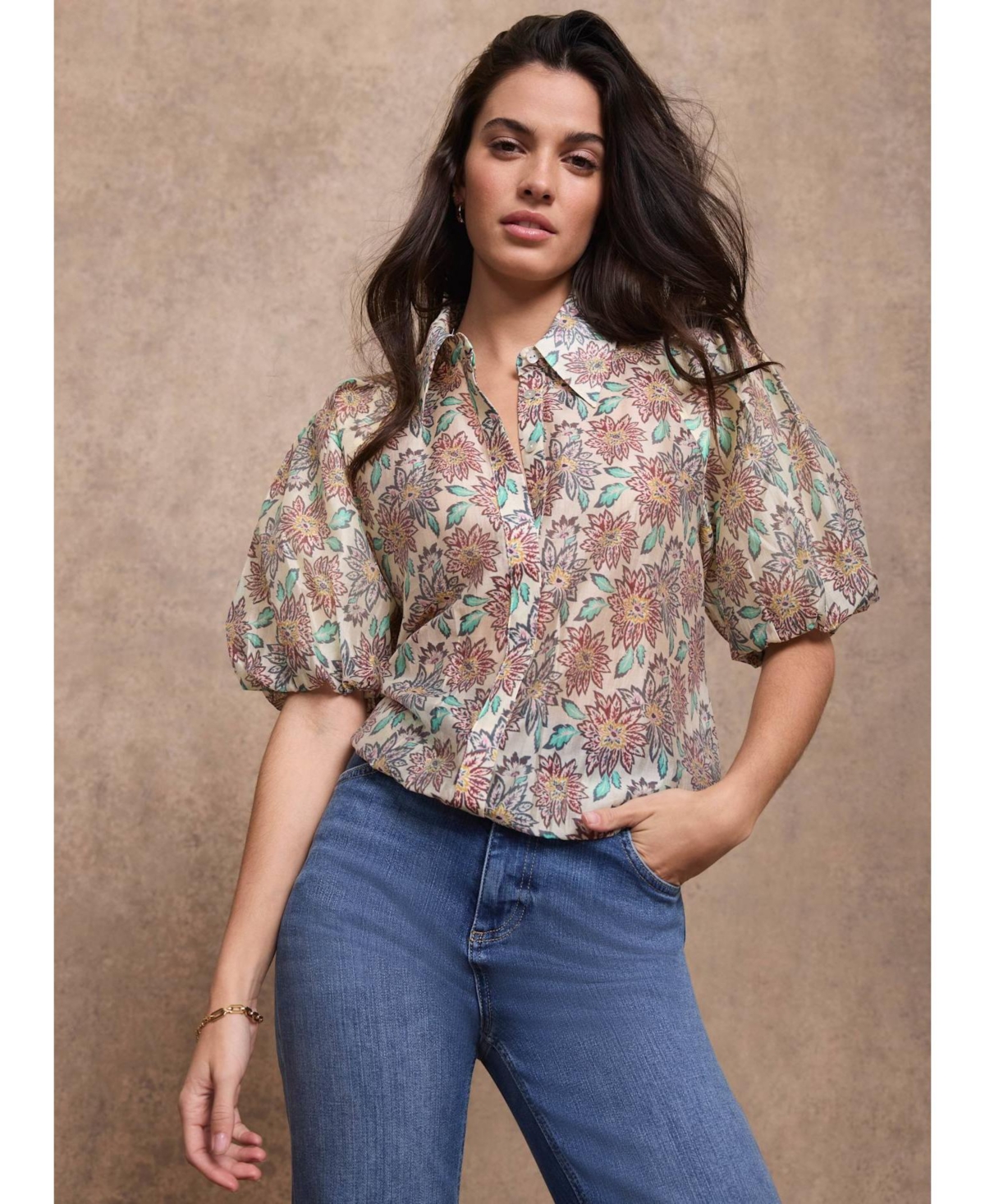 Mint Velvet Women's Floral-Print Puff-Sleeve Shirt