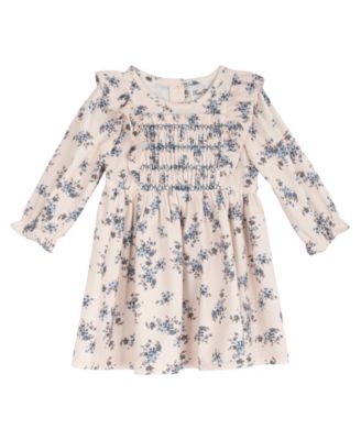 Toddler Girls' 2T-4T Floral Print Hand-Smocked Corduroy Dress