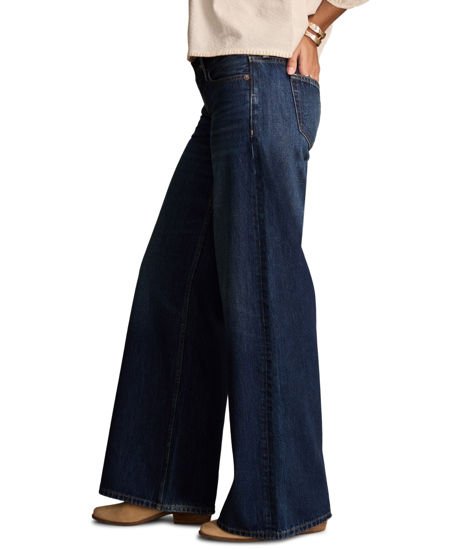 Женские джинсы Lucky Brand Low-Rise Wide-Leg, цвет: Тёмный чернильный варёный — фото 3