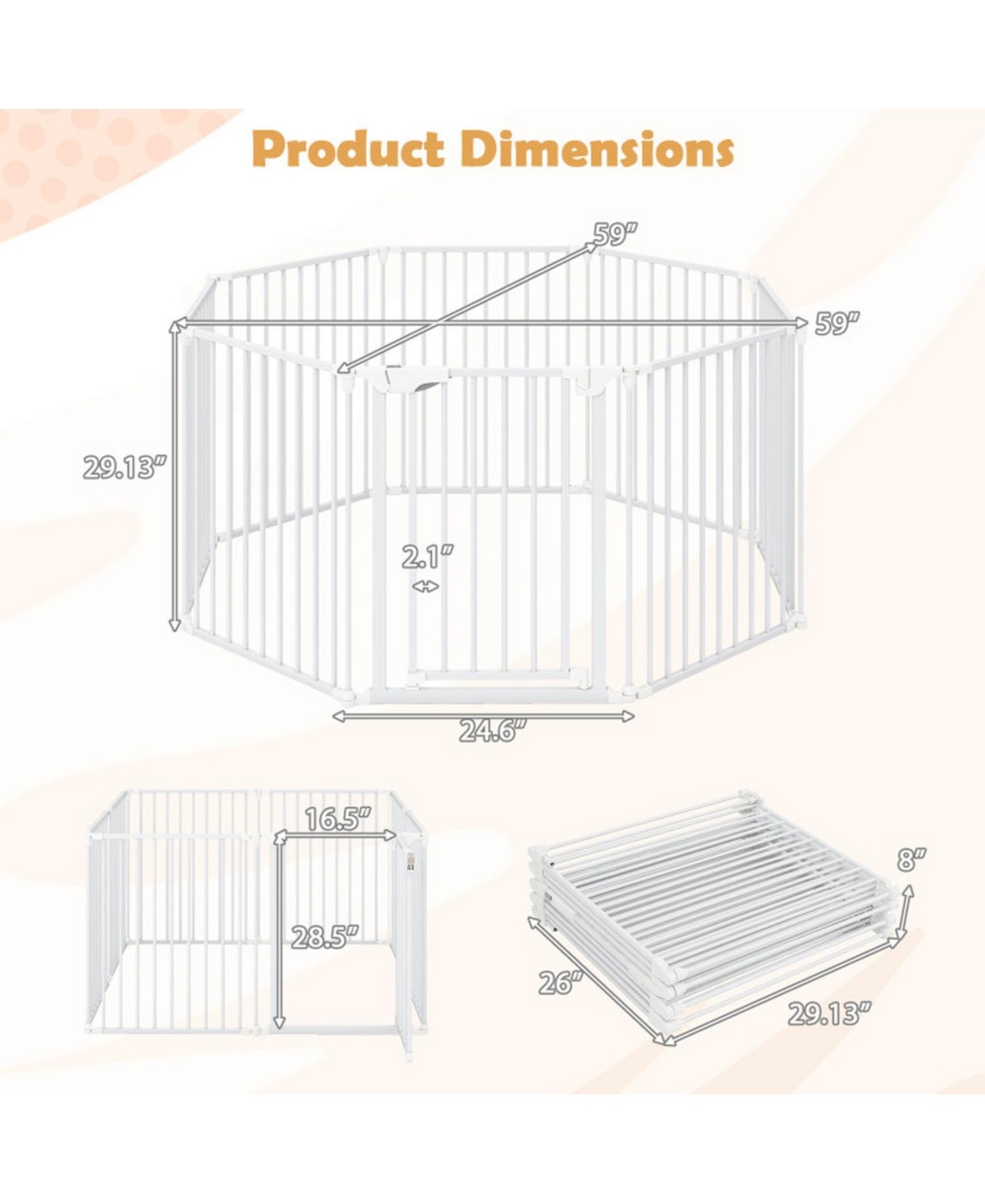 Sugift 8-Panel Extra Wide Pet Safety Gate with Auto-Close Door