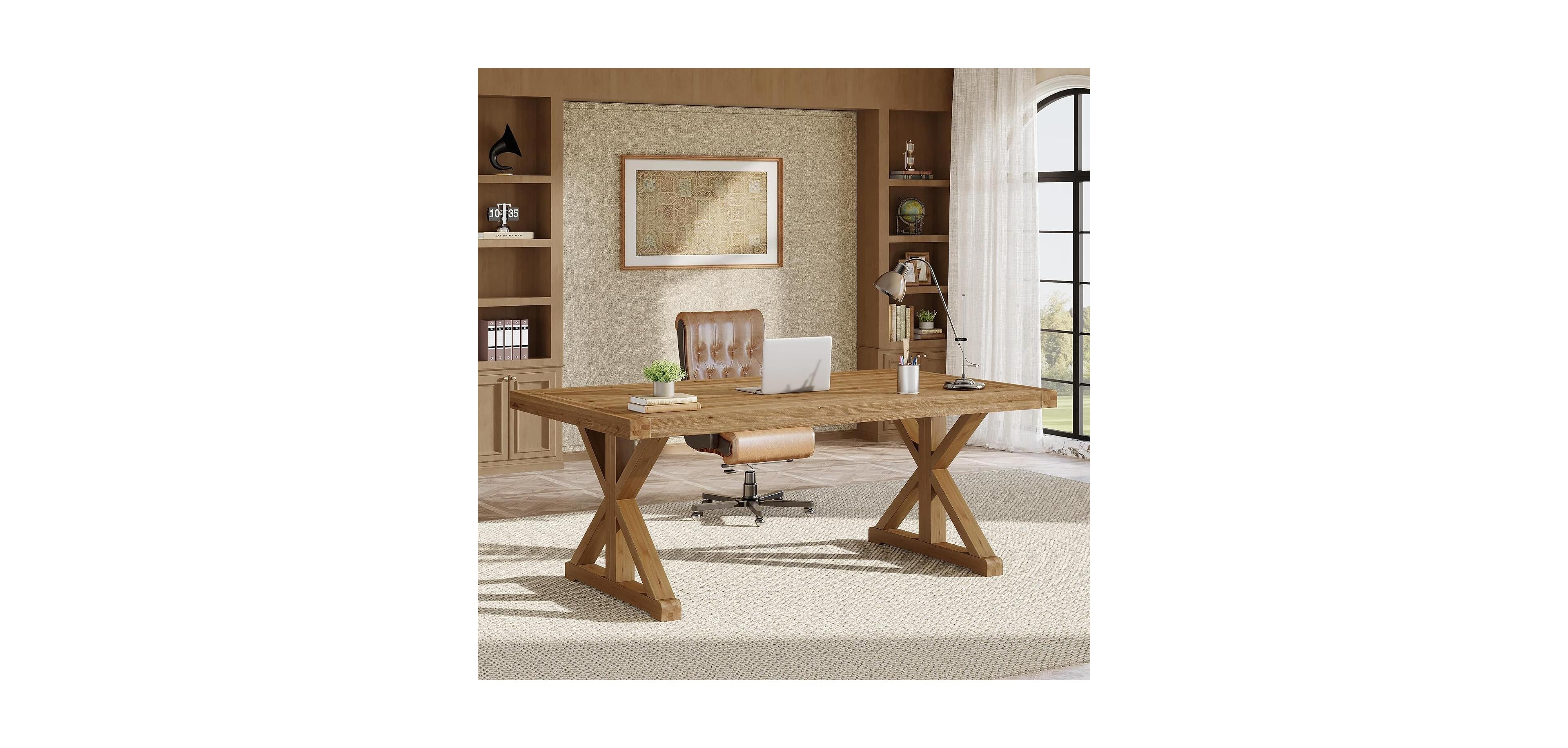 Tribesigns Solid Wood Executive Desk,63-Inch Home Office Computer Desk