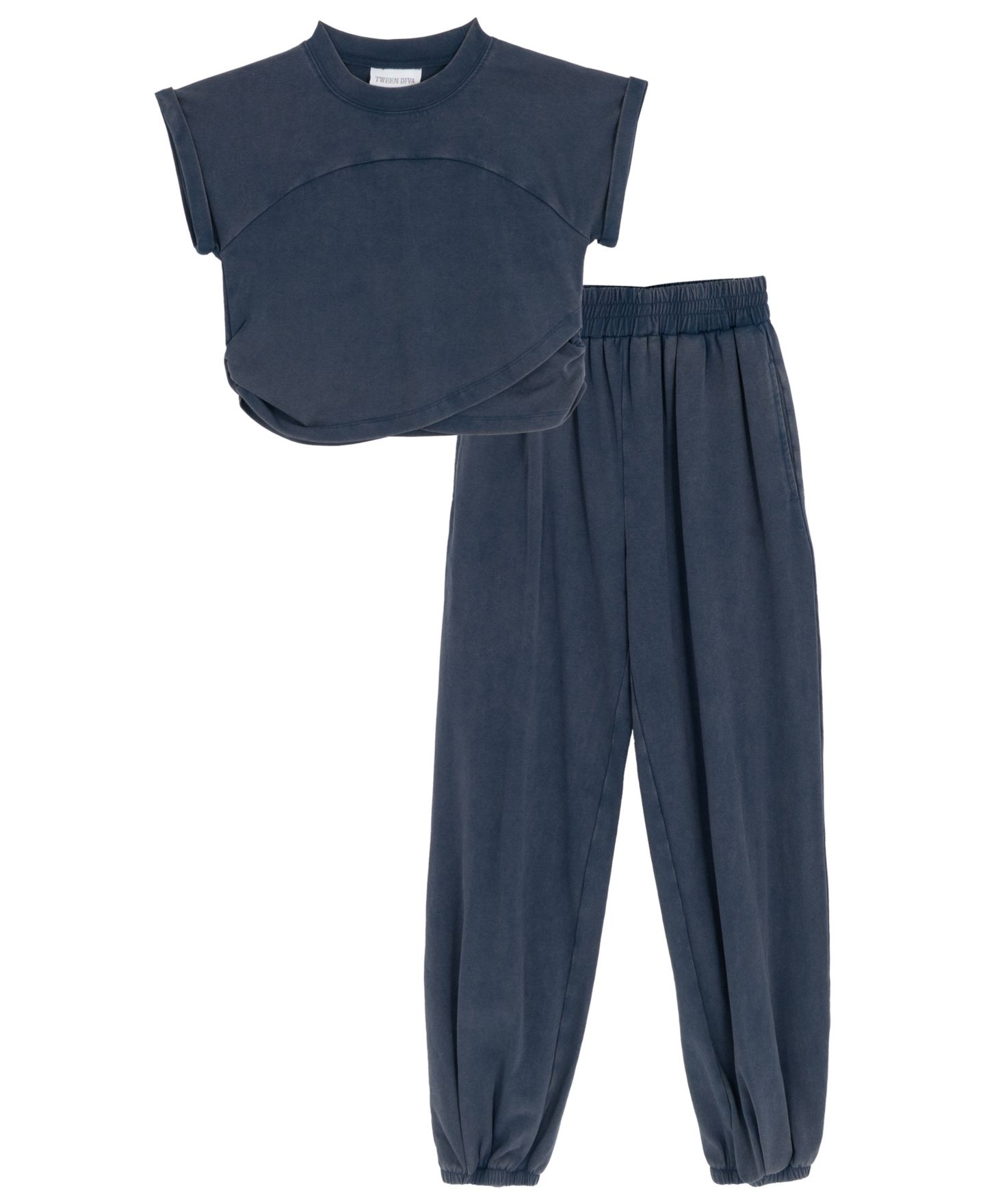 Комплект Tween Diva Washed Jersey Knit Long-Sleeve Top and Joggers, 2-Piece Set для девочек, цвет: Тёмно-синий — фото 4
