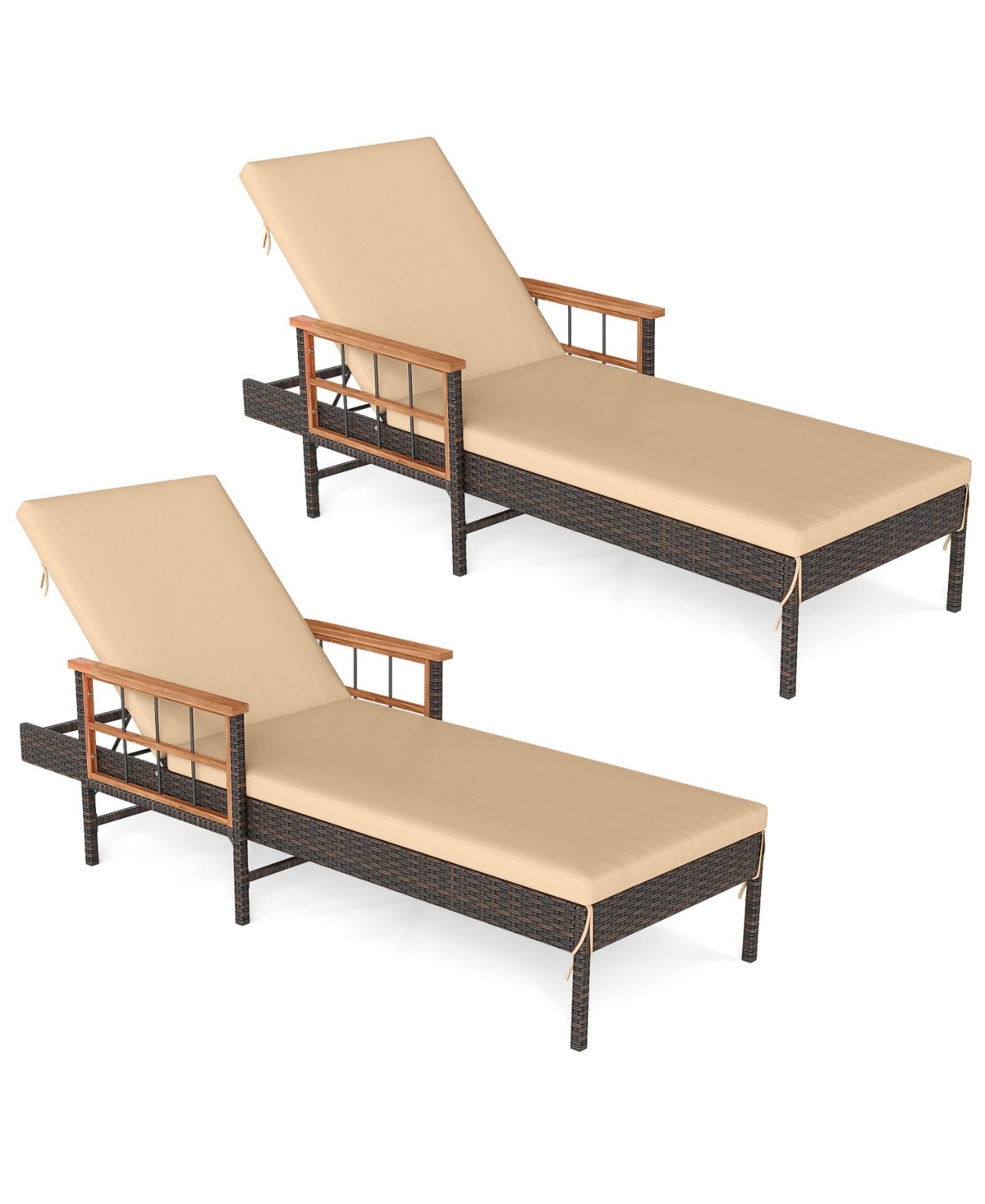 Mecale Set of 2 Patio Rattan Chaise Lounges with 4-Level Backrest