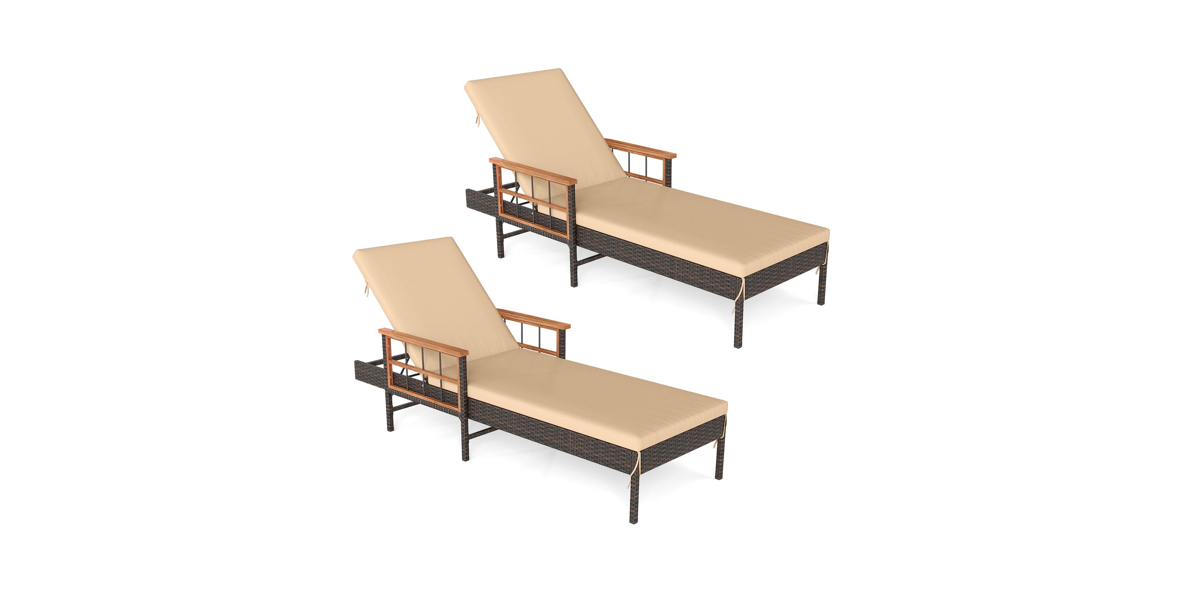 Mecale Set of 2 Patio Rattan Chaise Lounges with 4-Level Backrest