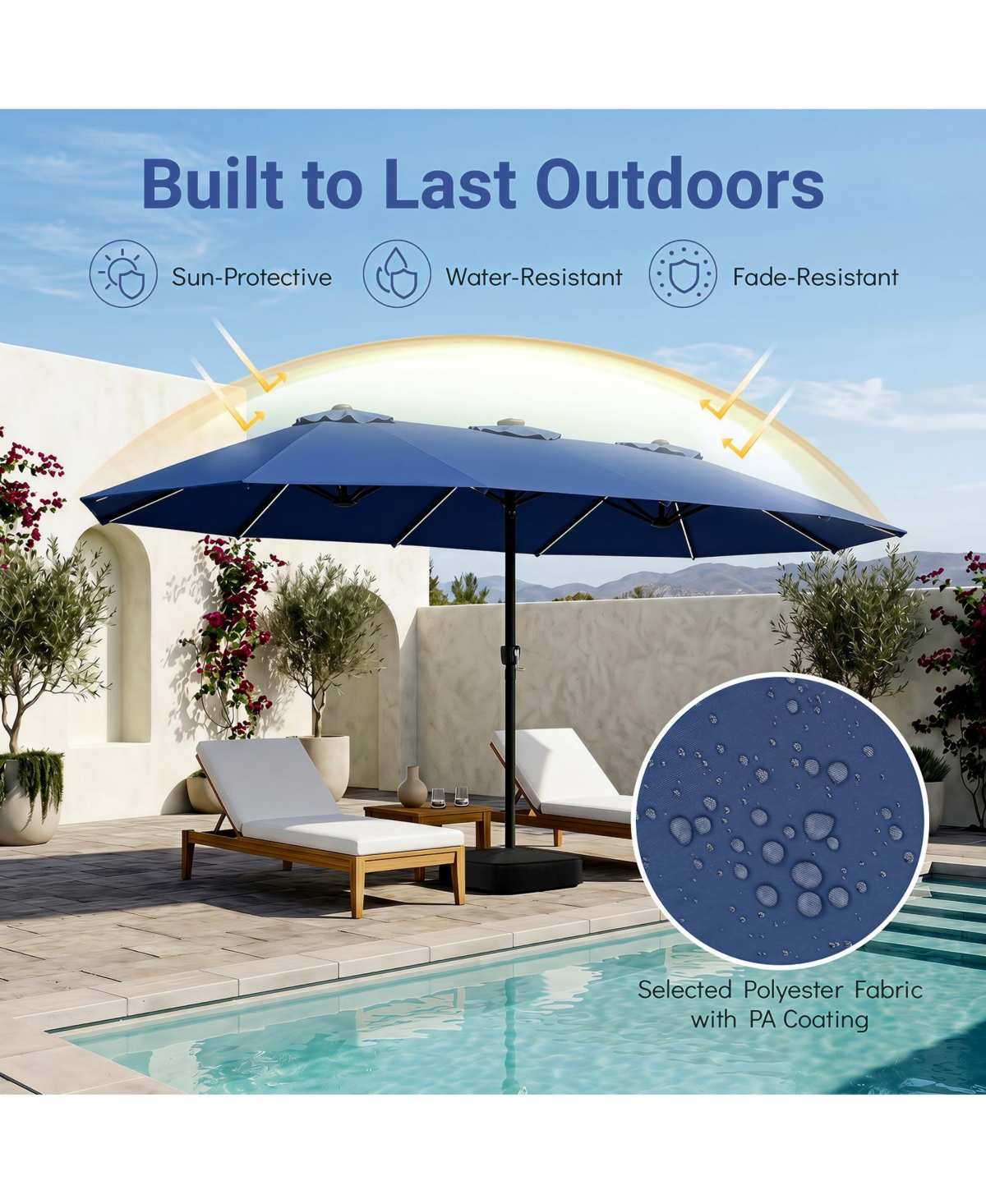 Gymax 15.5 Feet Extra-Large Patio Umbrella with Base Included 12 Ribs Light Modes