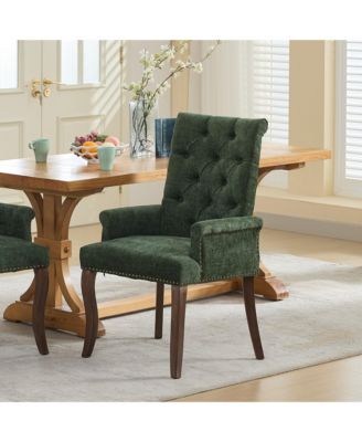 Single Chenille Tufted Arm Dining Chair, Curved Hand Sanded Solid Wood Legs 300lbs Capacity