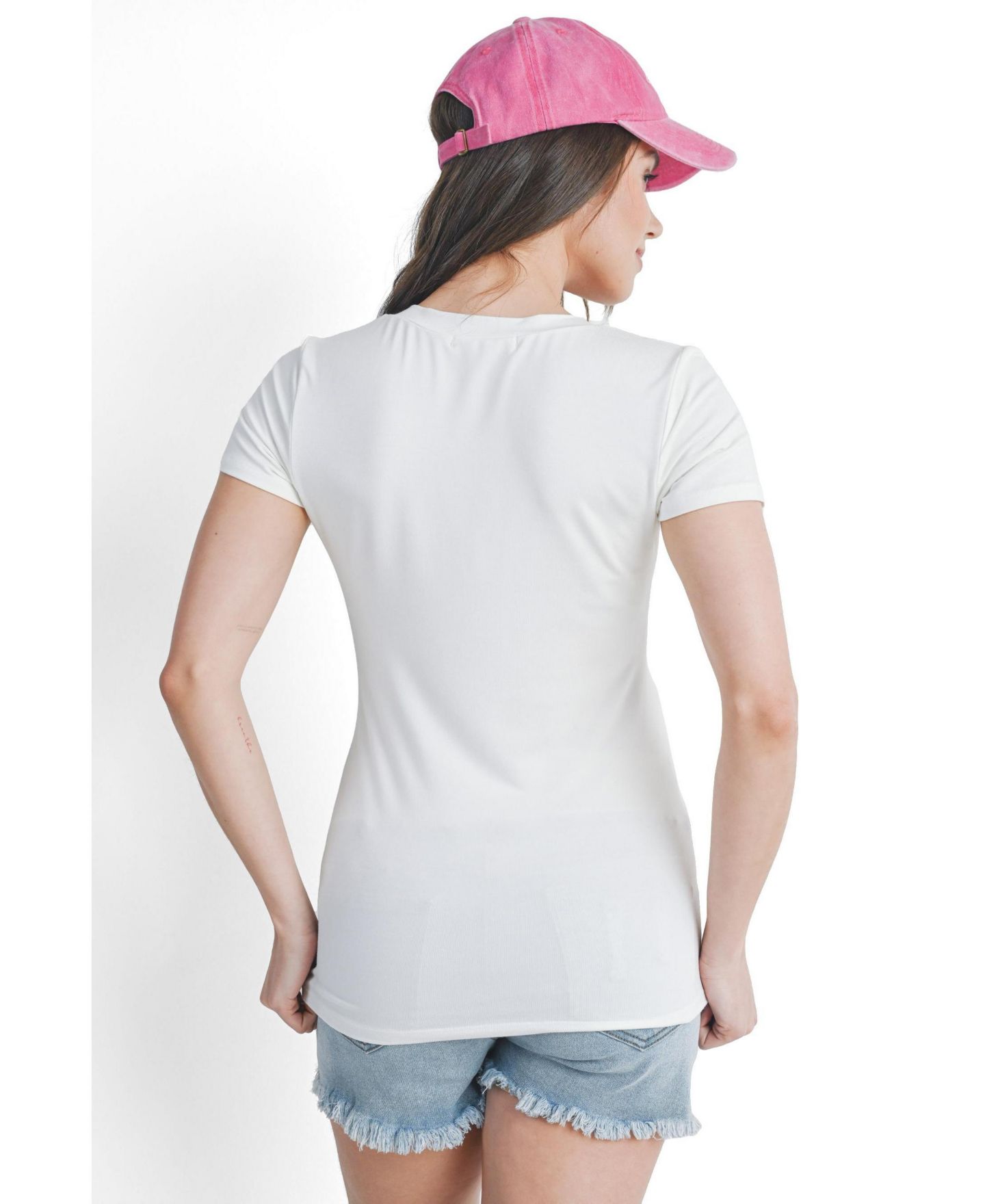 Женский топ Hello Miz Maternity Short-Sleeve Fitted V-Neck Top, цвет: Слоновая кость — фото 3