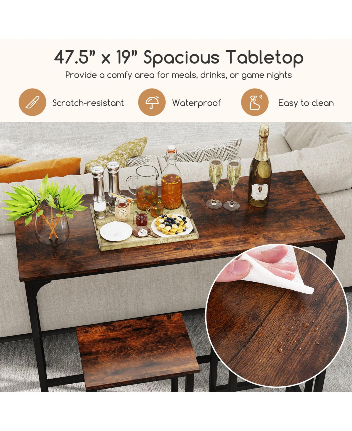 Mecale 3-Piece 47.5-Inch Counter-Height Dining Set with 2 Stools