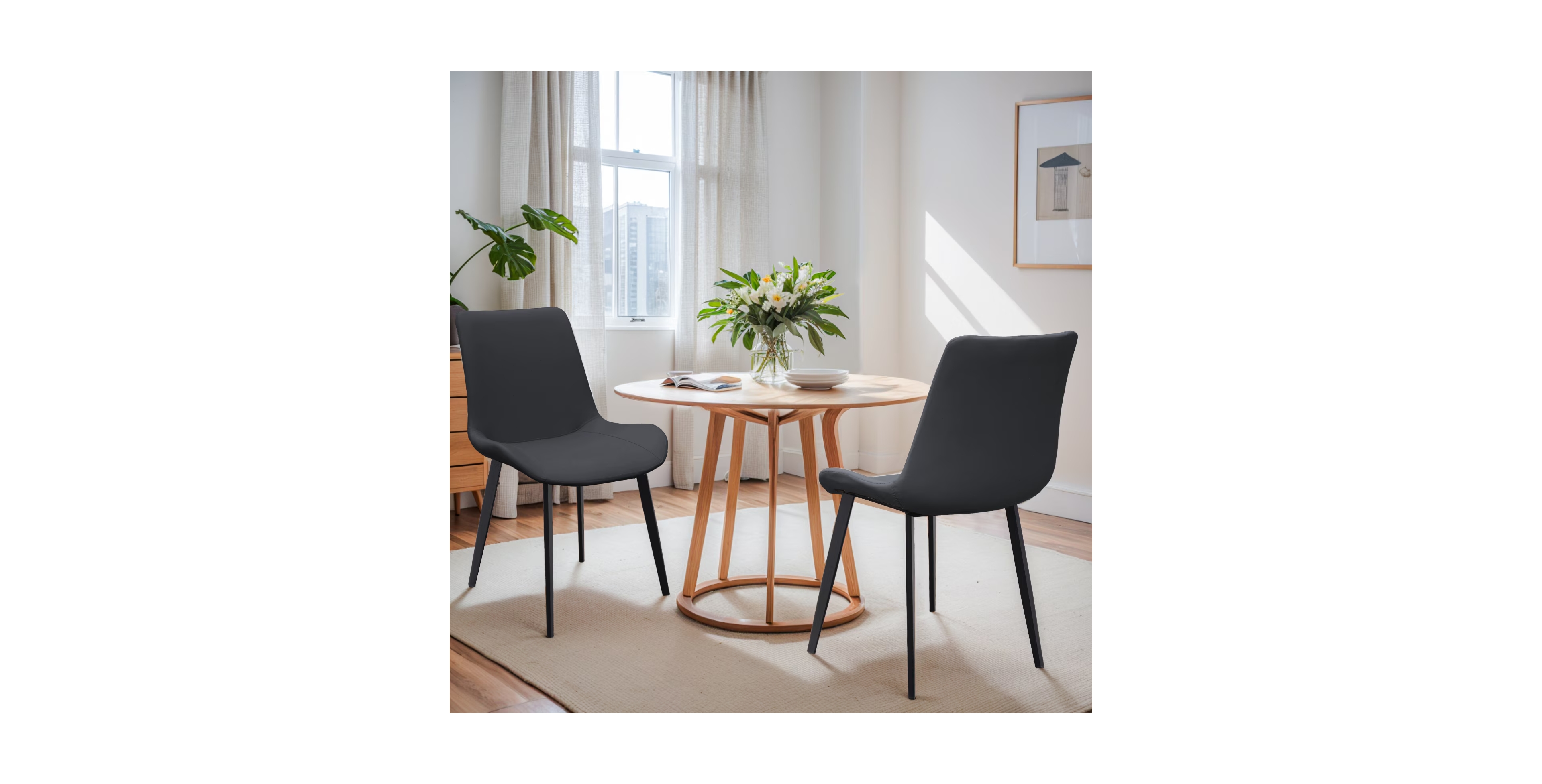 Flynama Set of 2 Pu Leather Dining Chairs, Carbon Steel Metal Legs 330 Lbs Weight Capacity