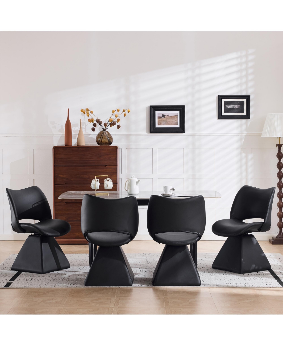 Flynama Set of 2 Swivel Dining Chairs, Faux Leather High Back Kitchen Chairs, Modern Accent