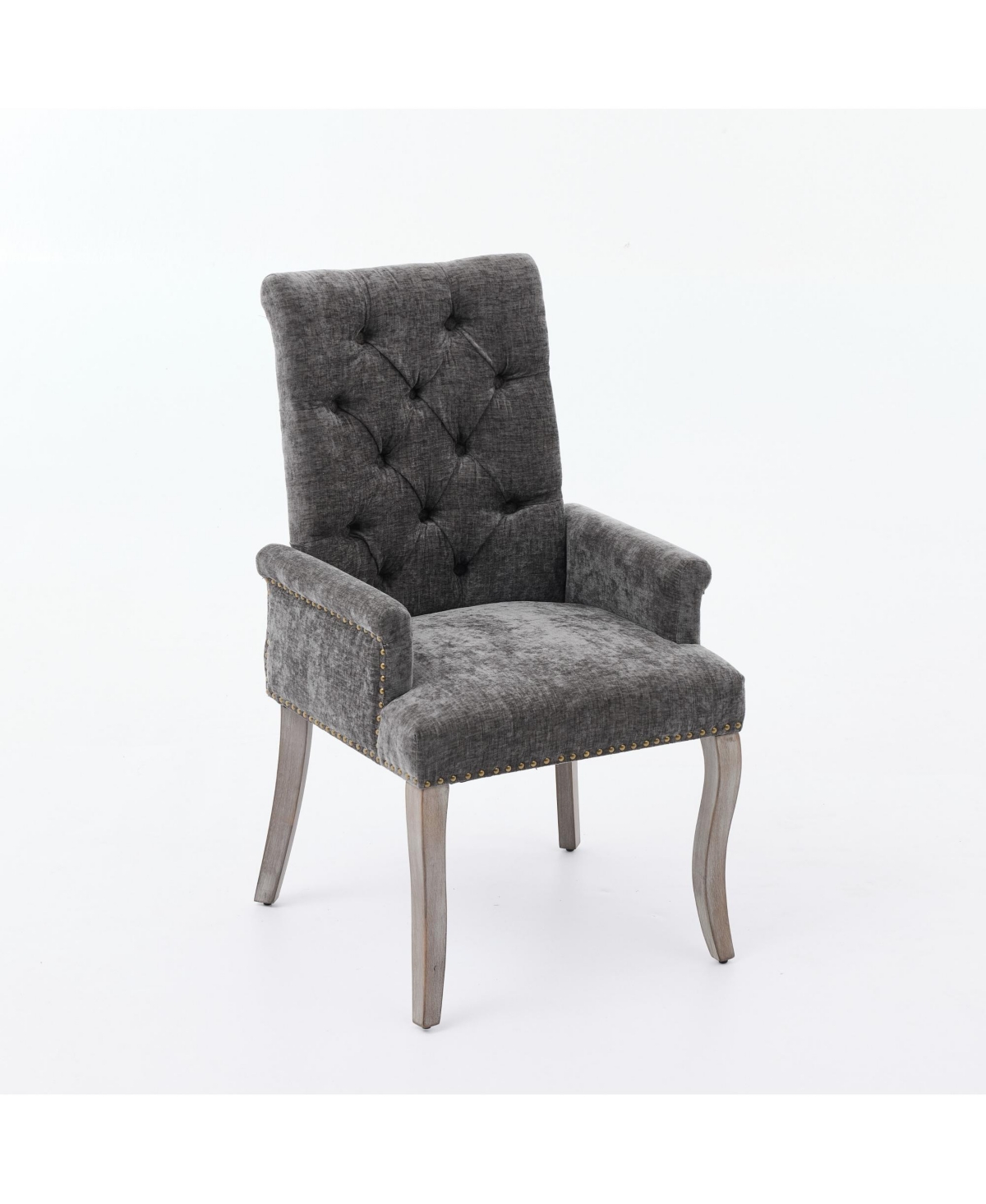 Flynama Upholstered Chenille Arm Dining Chair, Tufted Accent Chair with Curved Solid Wood Legs
