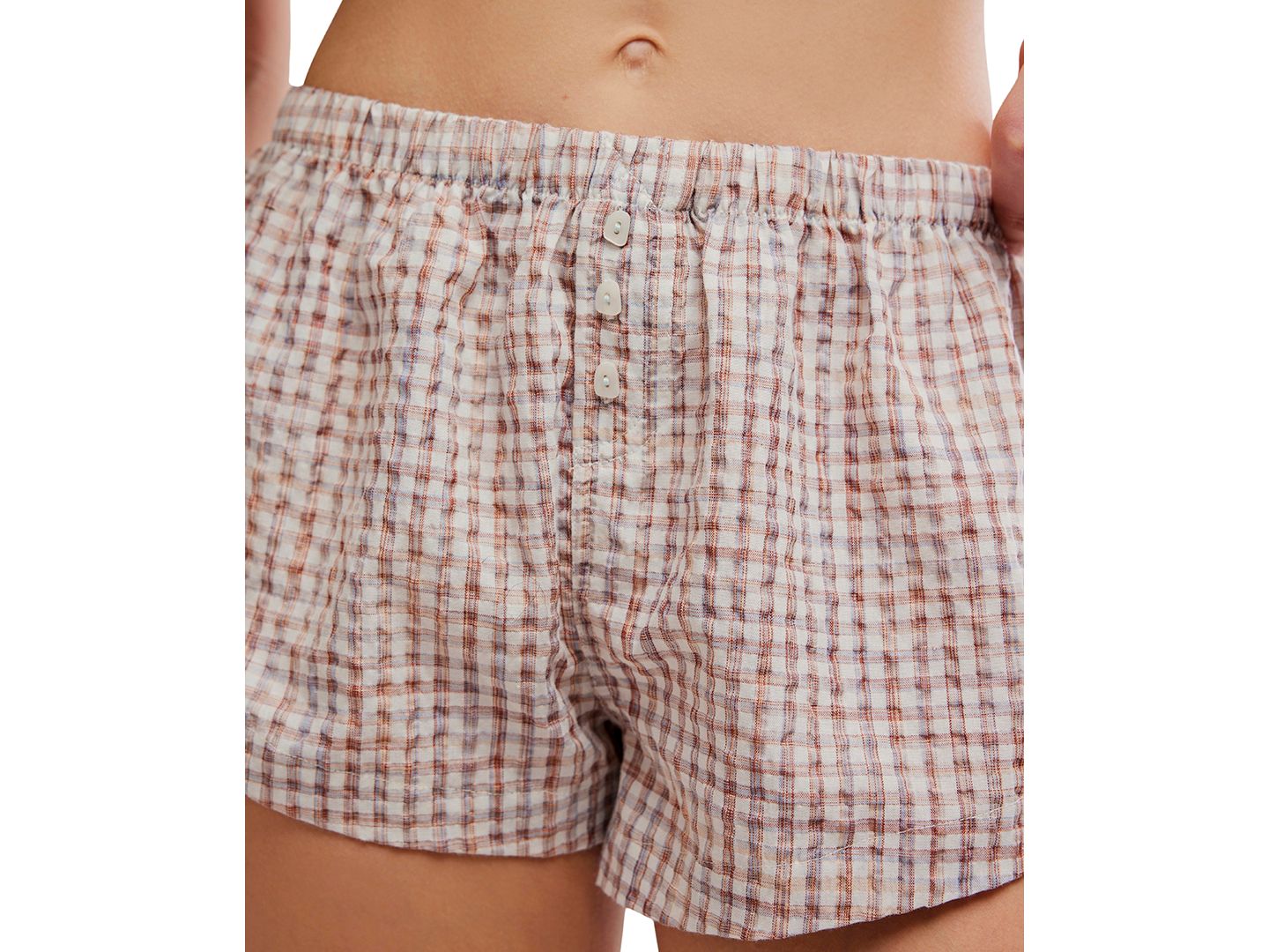 Женские шорты Free People Cross My Heart Pull-On Crinkled Plaid Boxer Shorts, 2" Inseam, цвет: Слоновая кость — фото 4