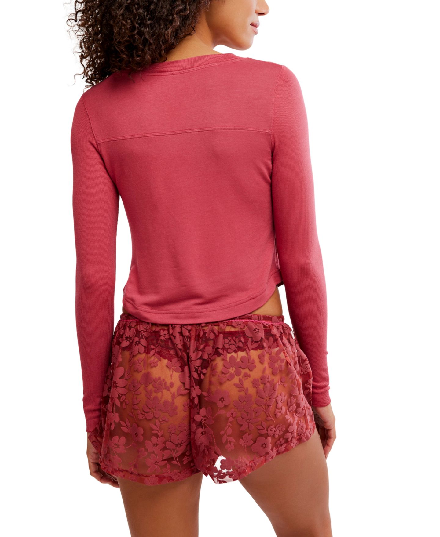 Женские шорты Free People Early Sunset Lace Floral-Print Pull-On Shorts, 2" Inseam, цвет: Гранатовый — фото 5