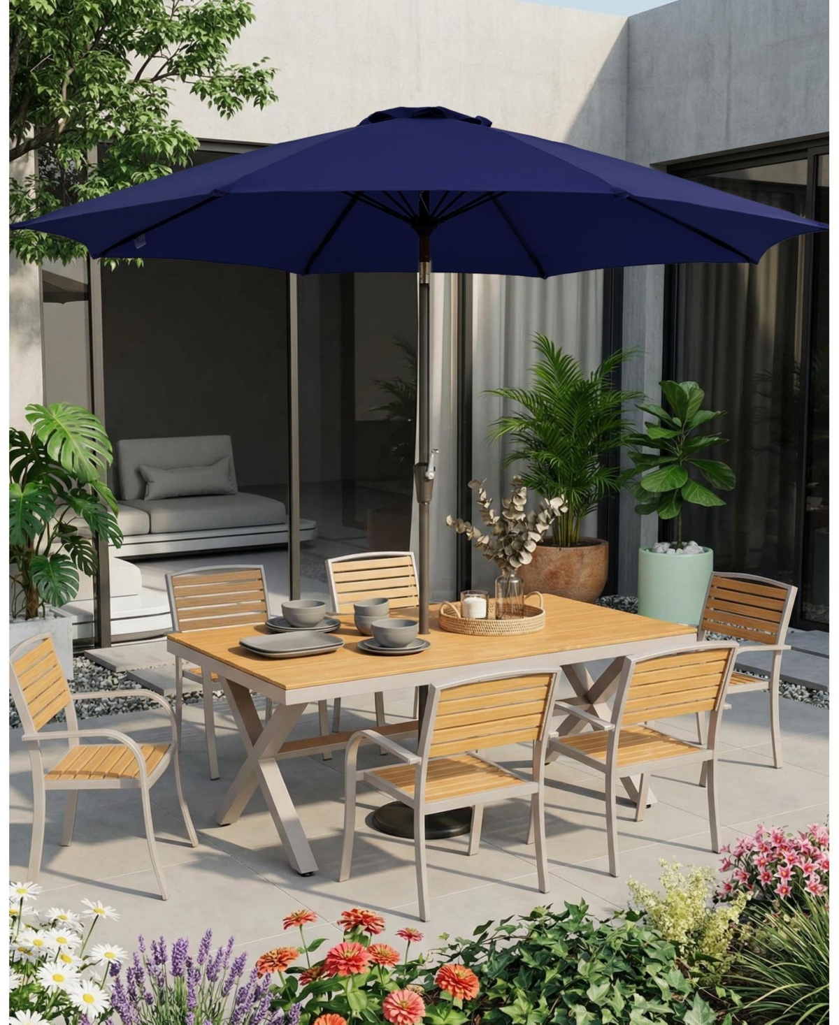 homfan 9Feet Outdoor Patio Umbrella - Push Button Tilt and Crank, 8 Rib Uv Waterproof Canopy for Garden, Pool