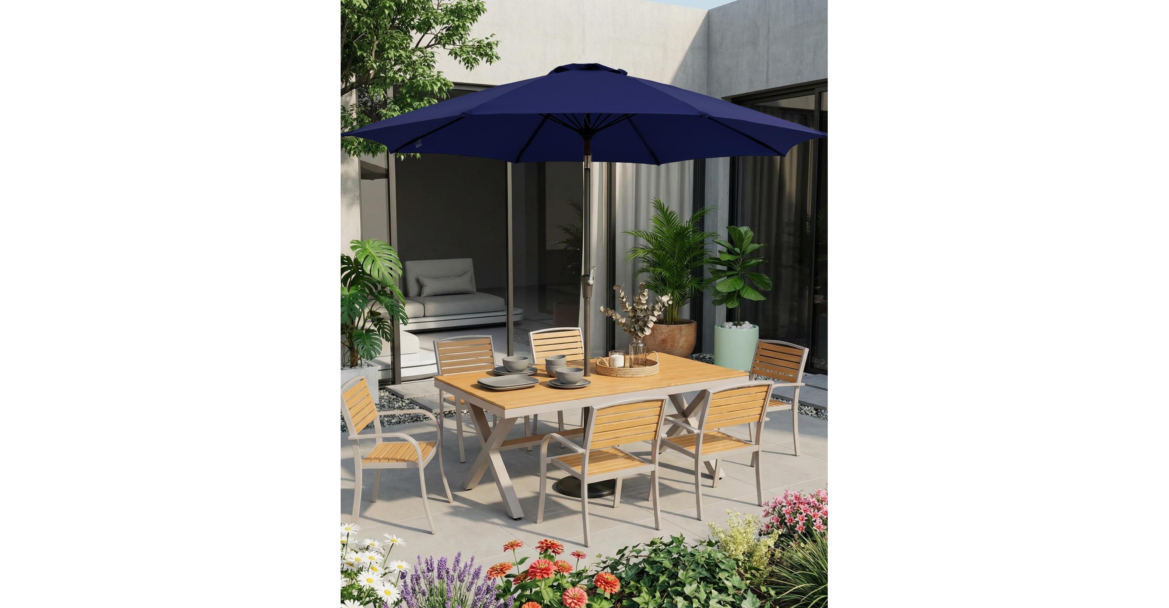 homfan 9Feet Outdoor Patio Umbrella - Push Button Tilt and Crank, 8 Rib Uv Waterproof Canopy for Garden, Pool