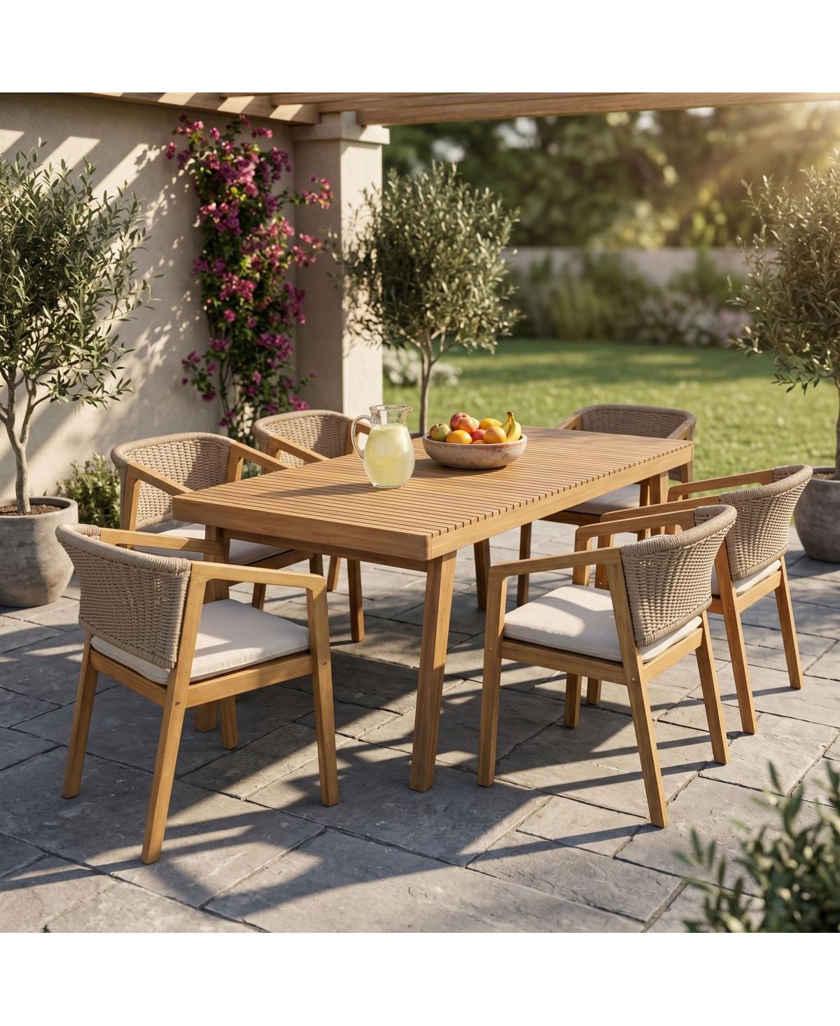 Asagikoiai 7-Piece Acacia Wood Patio Dining Set with Slatted Table and 6 Rope Woven Chairs