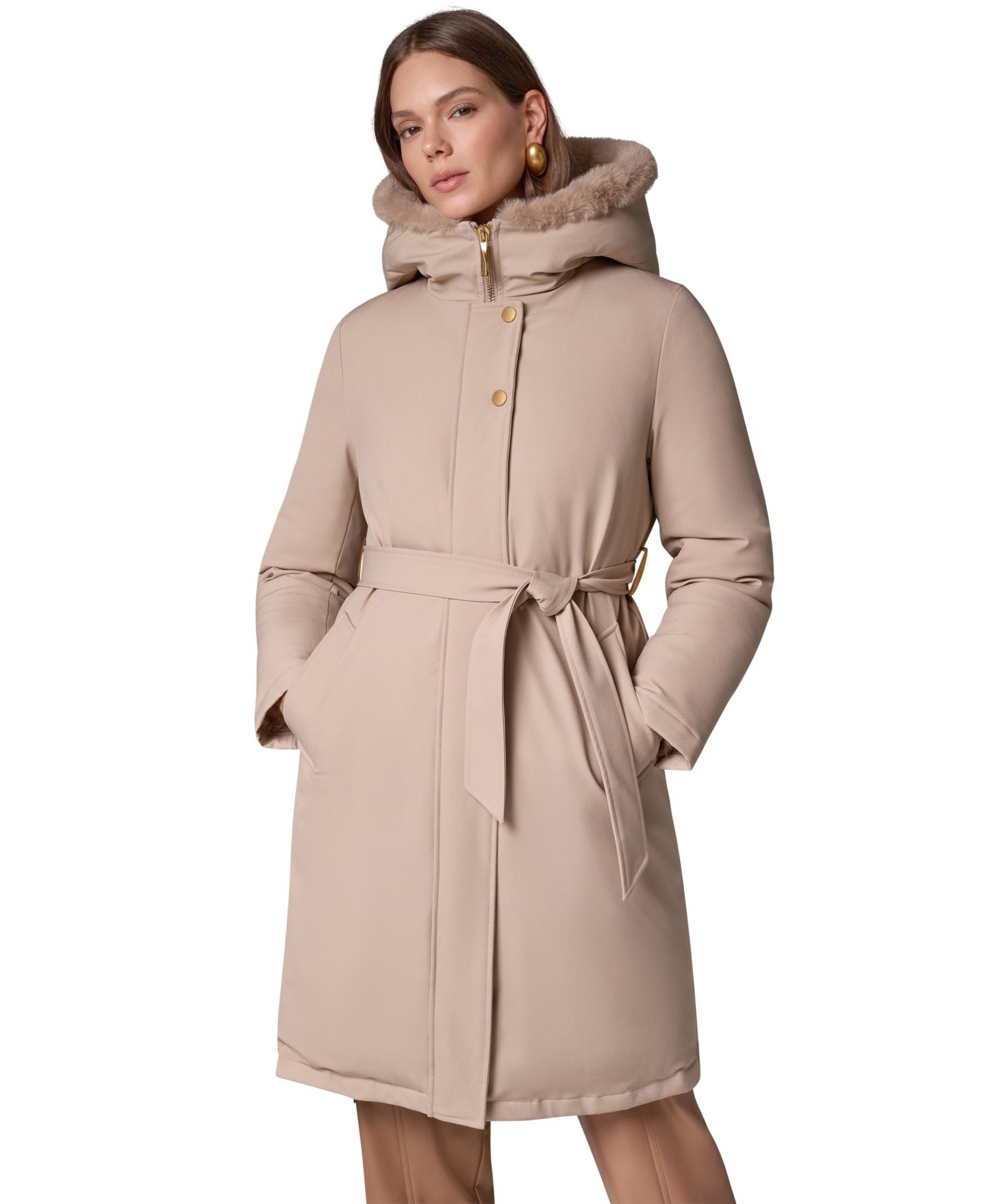 Женская куртка Donna Karan New York Puffer Hooded Belted, цвет: Barley — фото 2