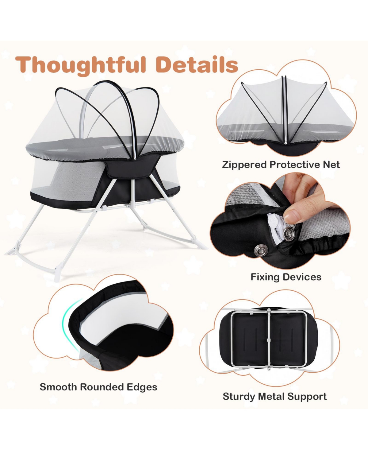 Costway Baby Bassinet Bedside Crib with Changing Table Mattress Detachable Canopy Basket