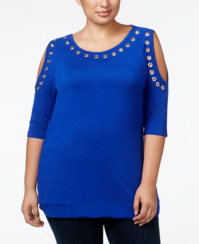 Belldini Plus Size Grommet-Trim Cold-Shoulder Top