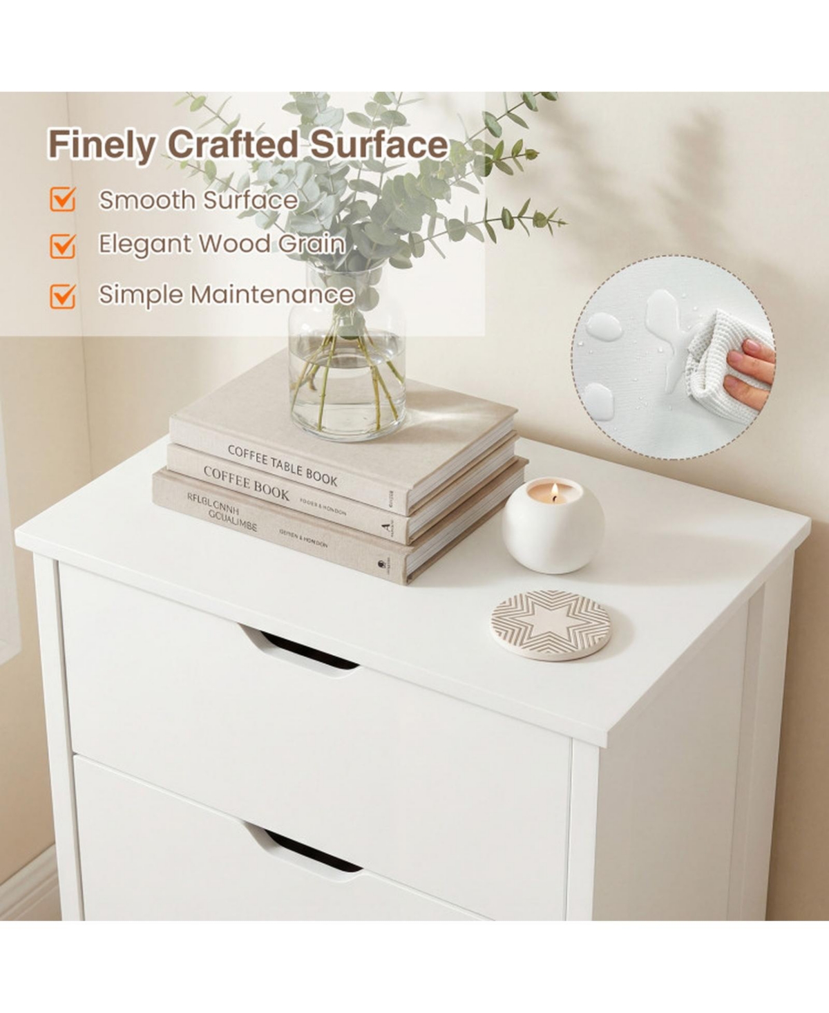 Sugift Minimalist 4-Drawer Dresser for Bedroom with Cut-Out Handles and Anti-Tipping Kits