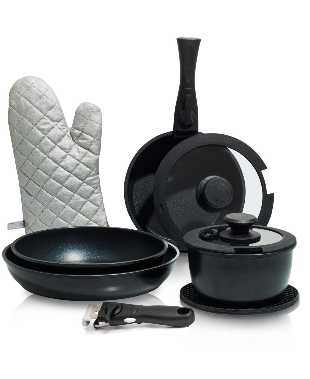 Piscifun Nonstick Cookware Set With Removable Handles Stackable Camping Rv Kitchen Set