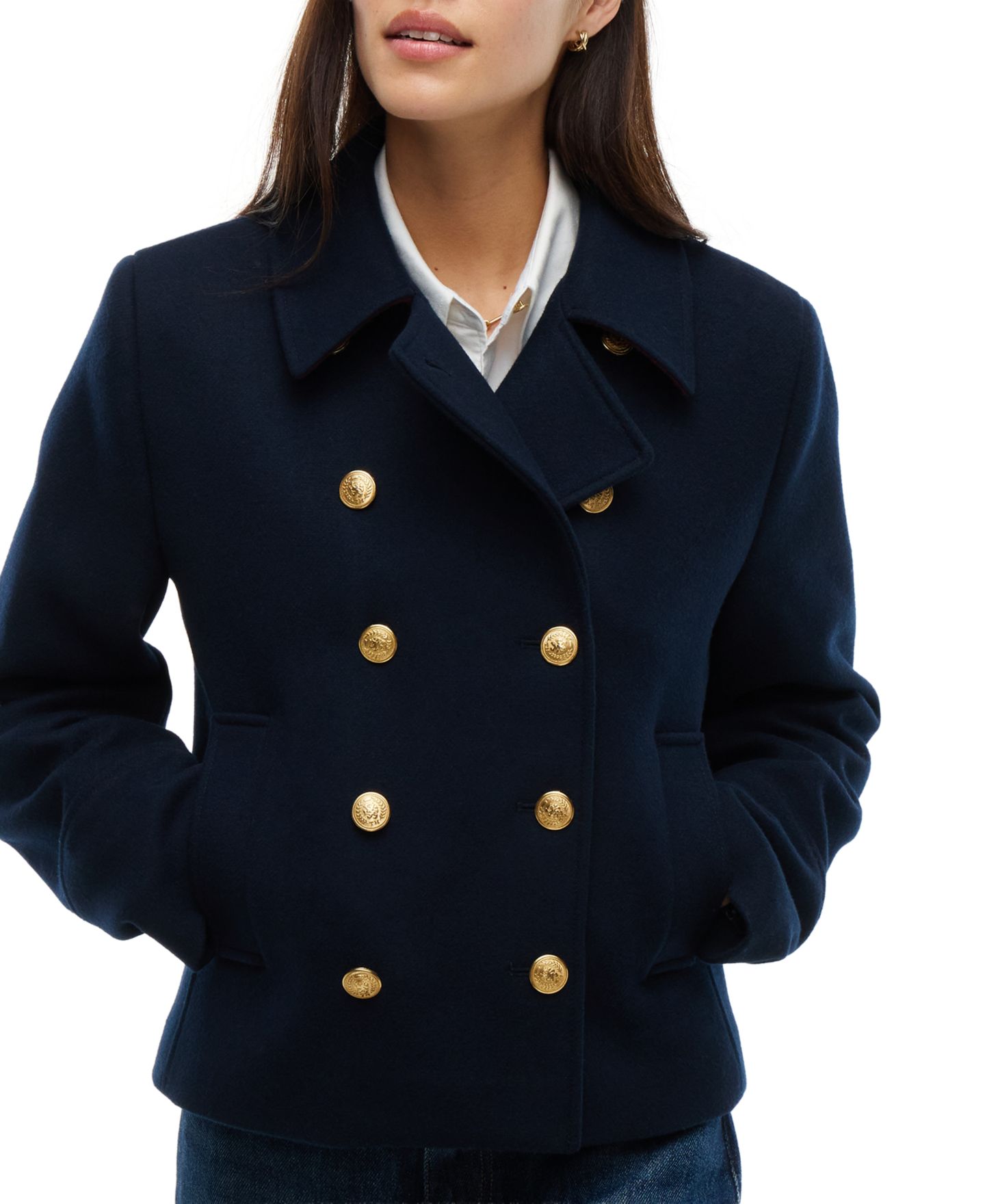 Женское пальто Tommy Hilfiger American Icons Double-Breasted Wool-Blend Peacoat, цвет: Тёмный синий — фото 4