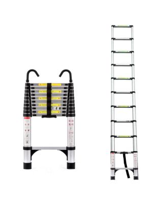 10.5feet Retractable Aluminum Folding Ladder with Hook, 330lb Capacity