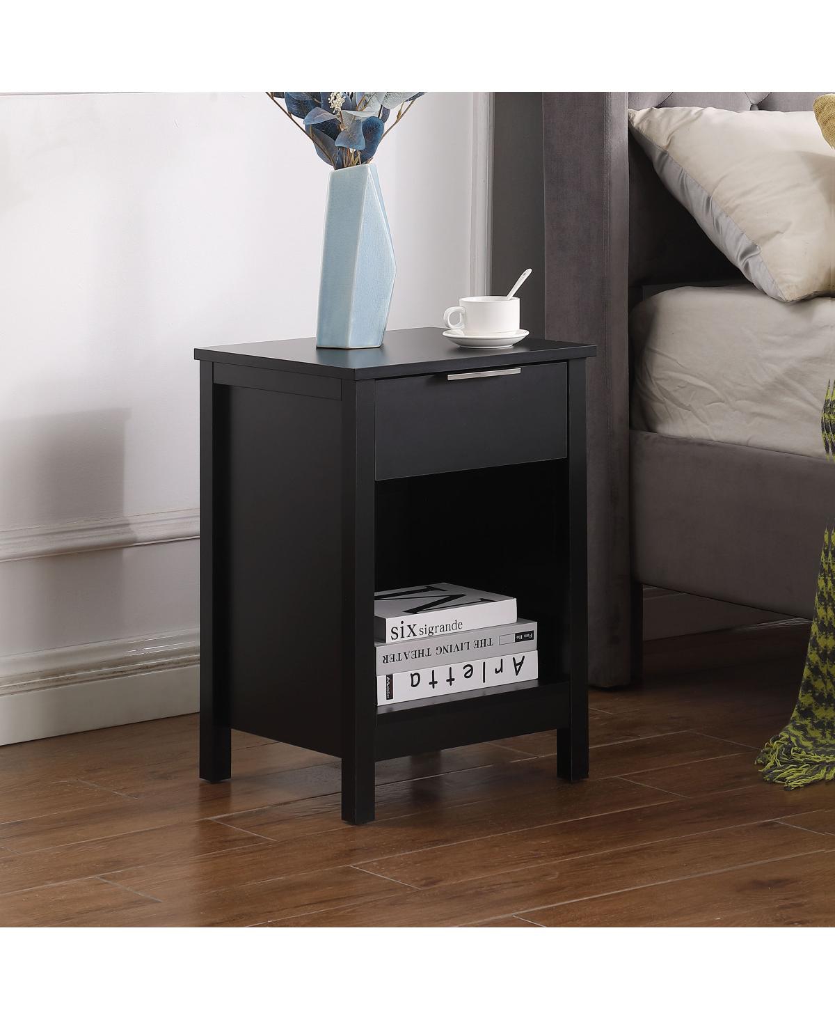 Streamdale Furniture Retro 3-Tier Nightstand with Drawer and Shelf