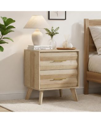 Double Drawer Medieval Modern Bedside Storage Cabinet with Metal Handles