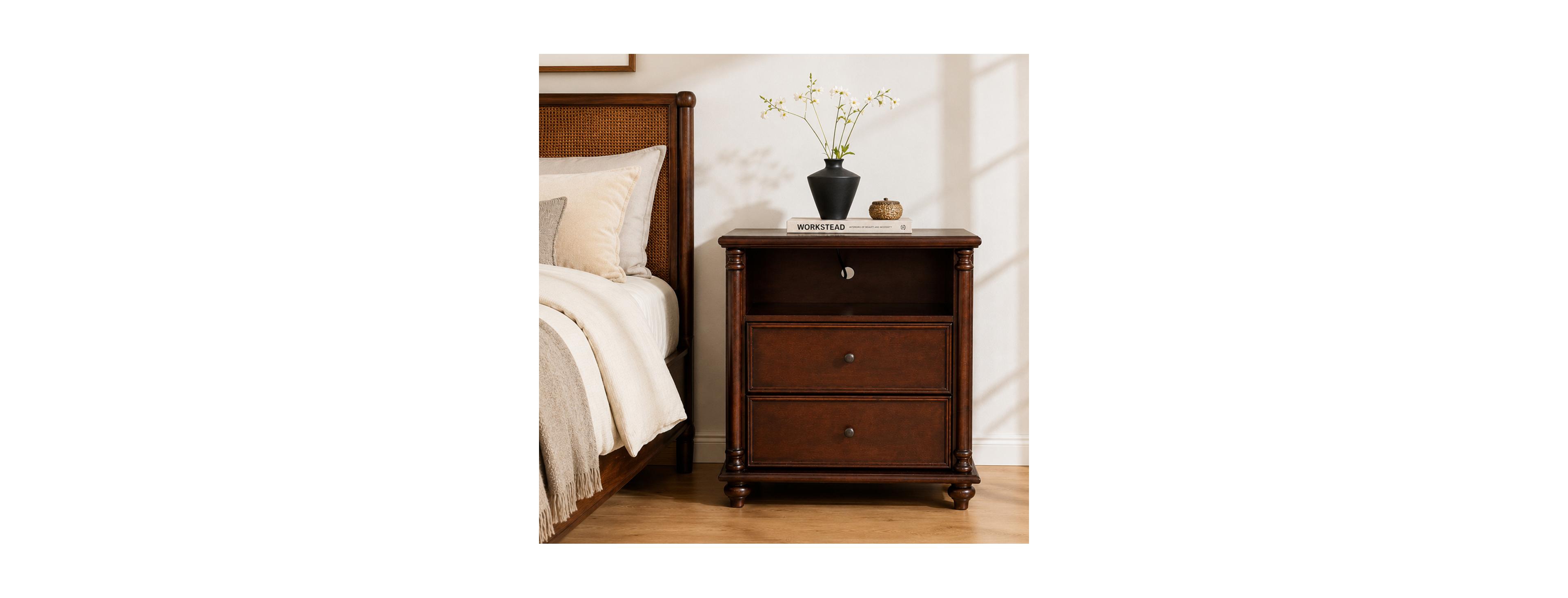 Streamdale Furniture Rustic Nightstand with Charging Station and 2 Drawers