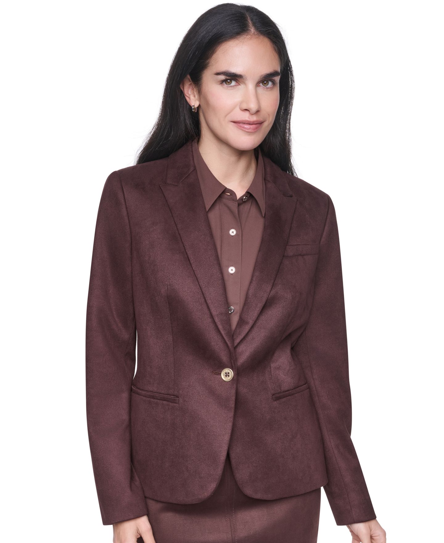 Женский пиджак Tommy Hilfiger Short One-Button Faux Suede Blazer, цвет: Chicory — фото 1