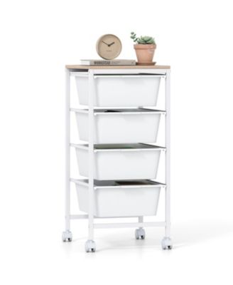5-Drawer Rolling Storage Cart with Wooden Tabletop