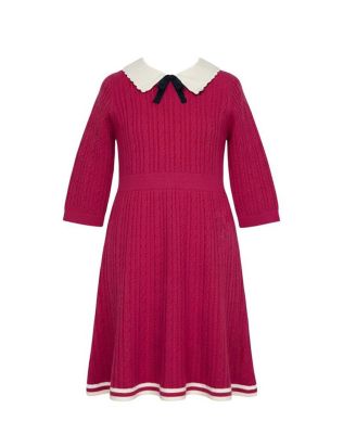 Little Girls 6-12 Organic Collared French Cable Sweater Dress