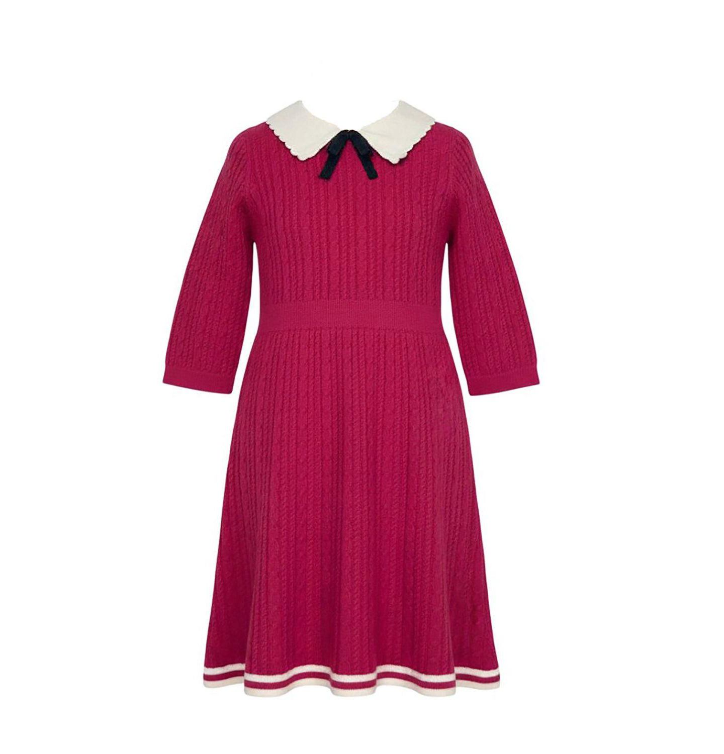 Платье Hope & Henry Organic Collared French Cable Sweater Dress для девочек, цвет: Яркий розовый — фото 1