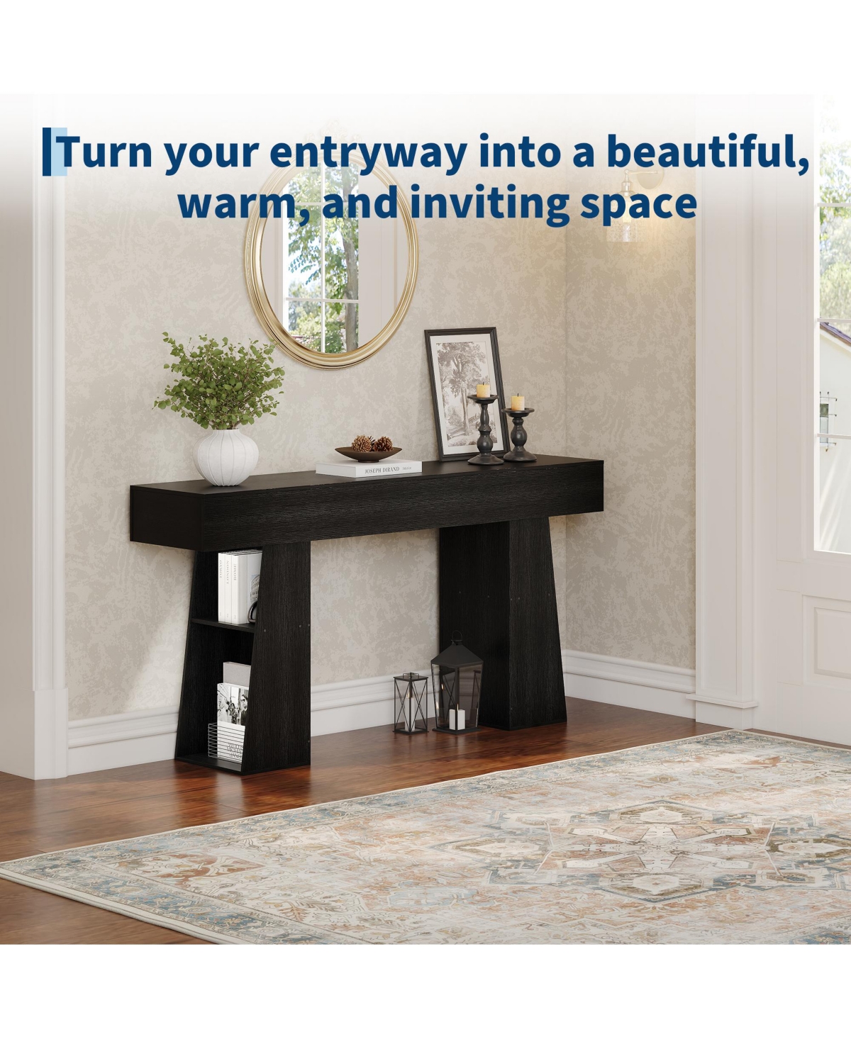 gaomon 63" Entryway Table, Console Table for Entryway, Wood Sofa with Hidden Side Storage, Modern Hallway Living Room, Foyer