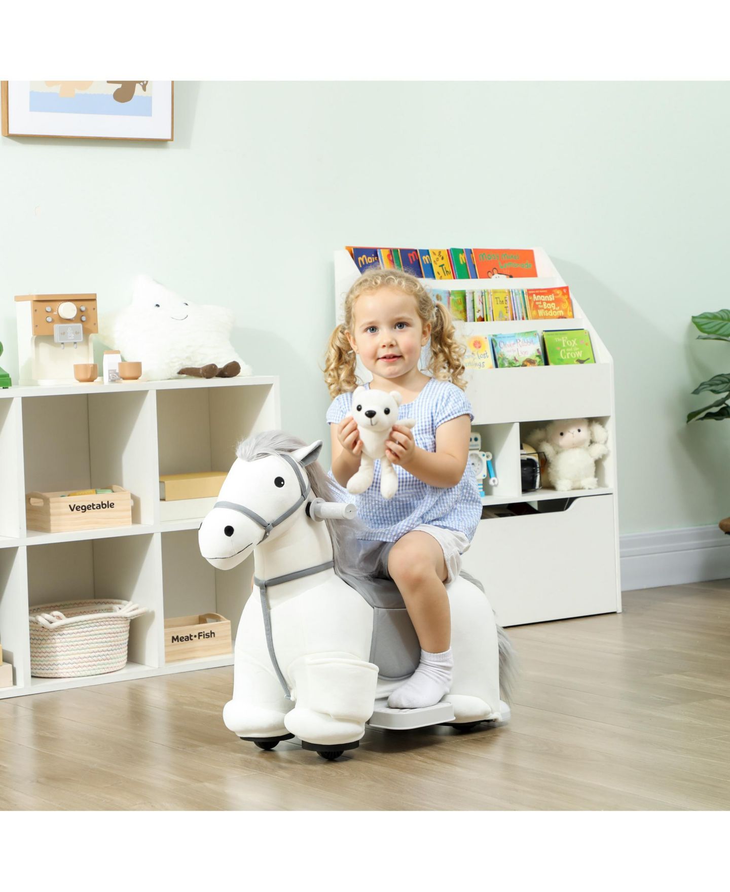 Детская игрушка Qaba 6V Battery-Powered Ride-On Horse with Music, 55 Lbs. Capacity, Ages 1.5+, цвет: Белый — фото 9