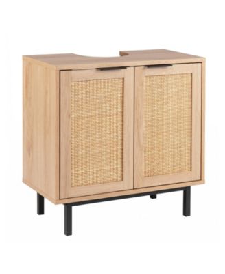23.5 in x 12 in x 24 in Bathroom Vanity Cabinet with Rattan Doors, U-Shaped Cut-Out and Shelf