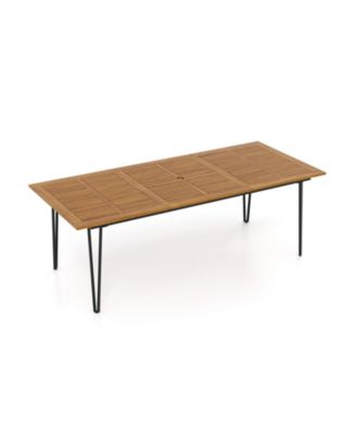 86-Inch Rectangular Acacia Patio Dining Table for 8 with Umbrella Hole