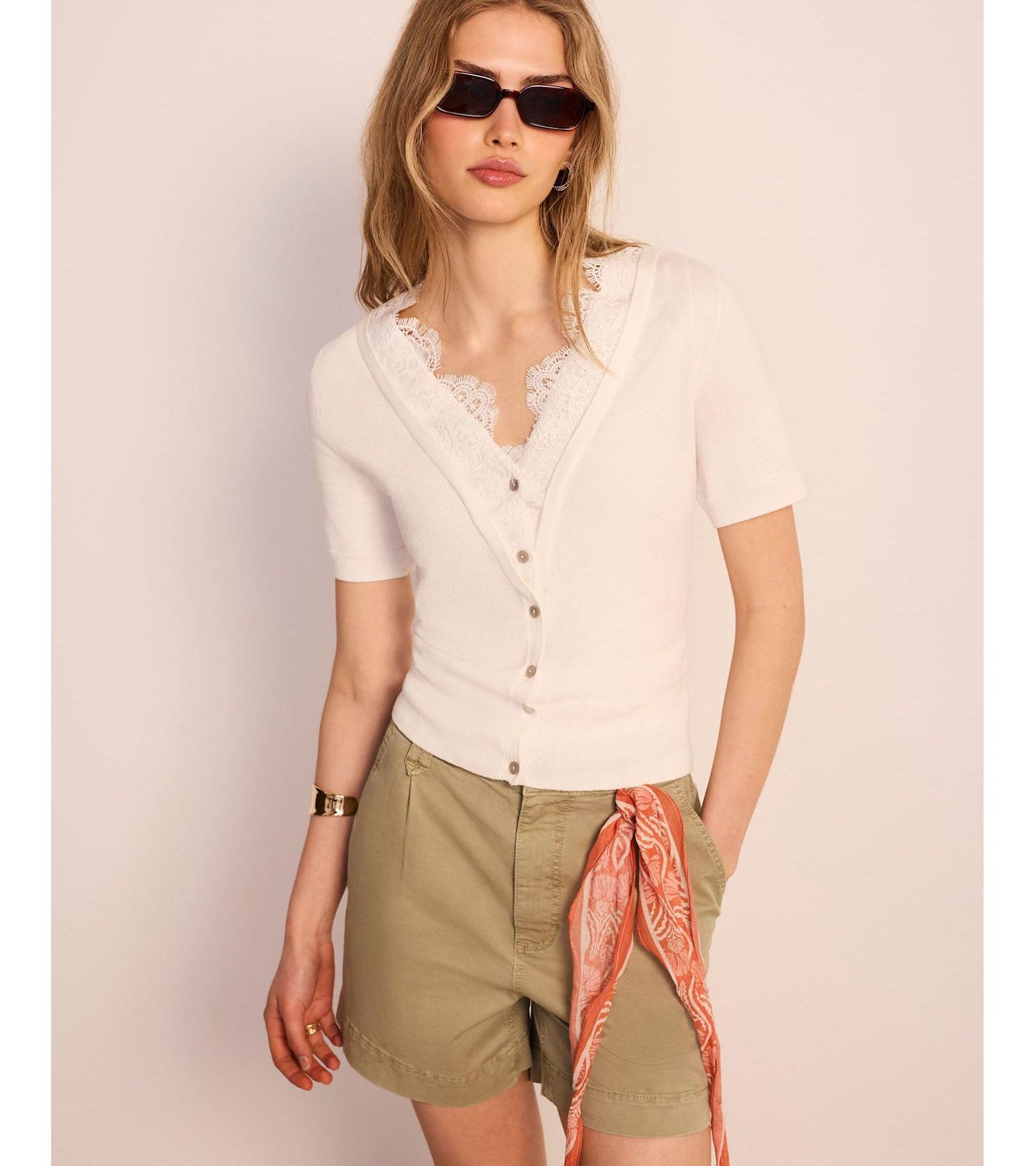 Women's Cotton Lace Trim Top