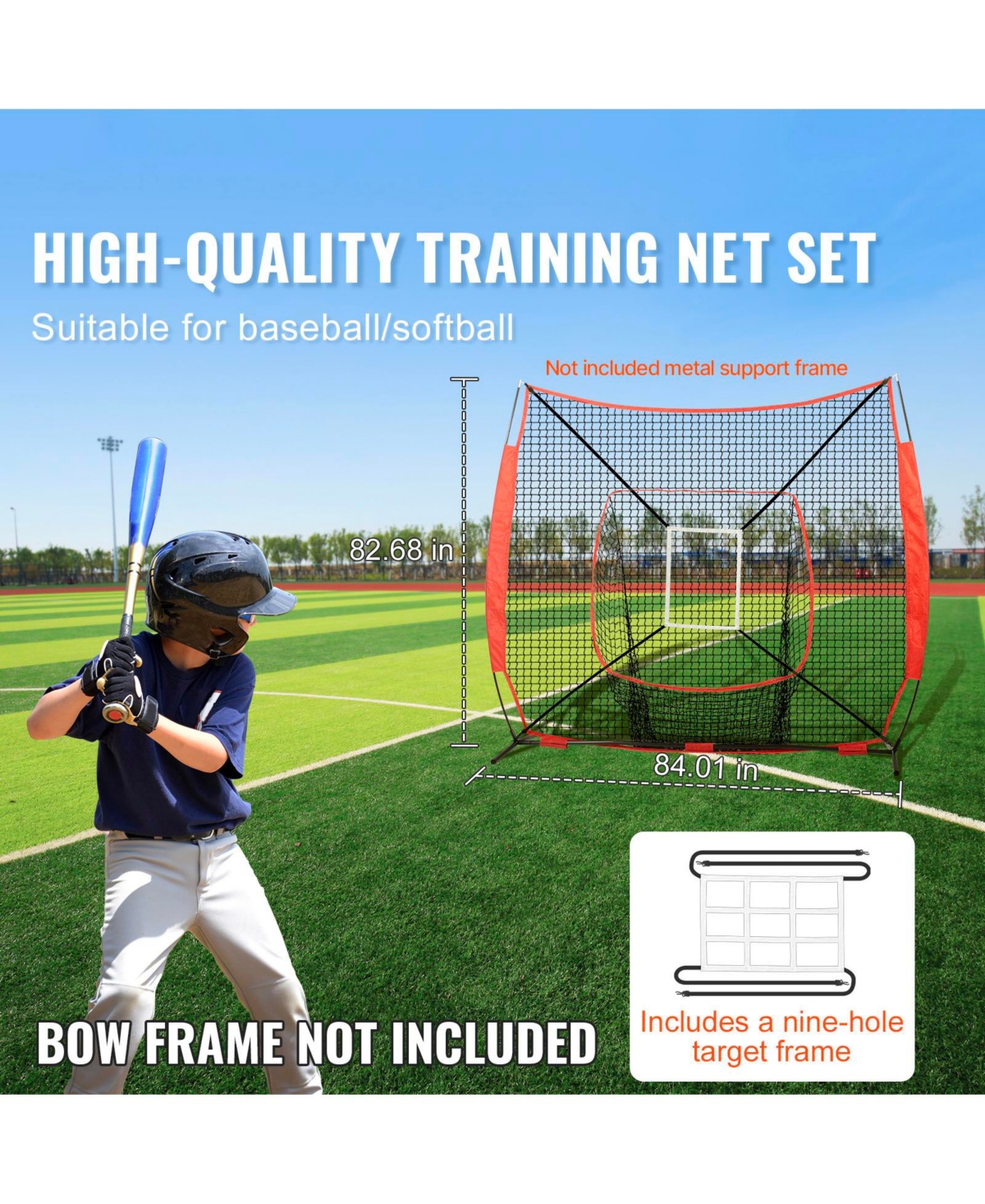 Hongge 7 x 7 ft Portable Baseball Softball Hitting Practice Net
