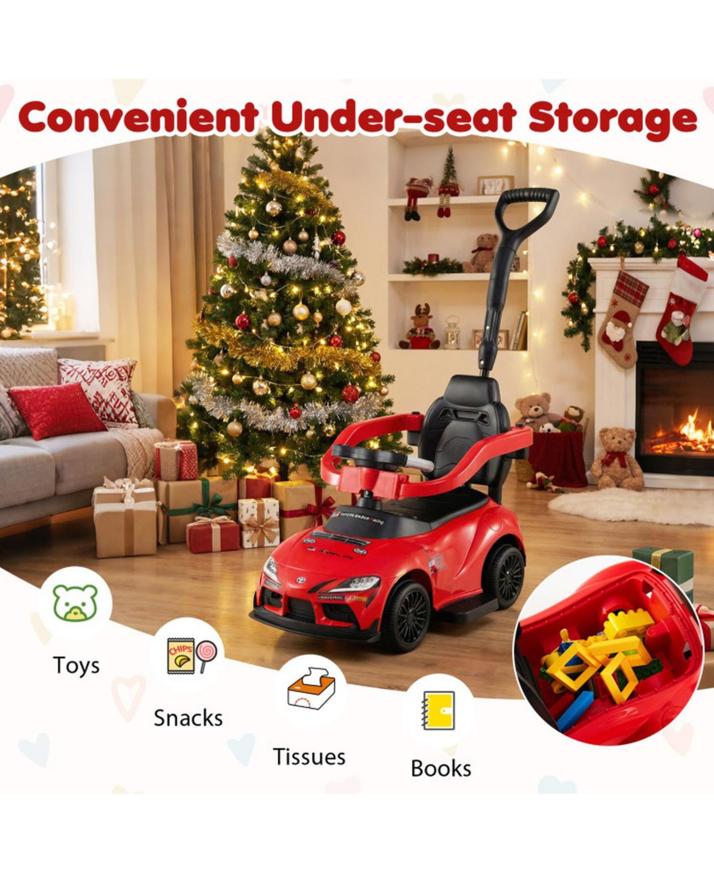 Детская игрушка HONGGE 3-in-1 Licensed Toddler Push Car with Parent Handle and Ride-On Modes, Ages 1.5-5, цвет: Красный — фото 6