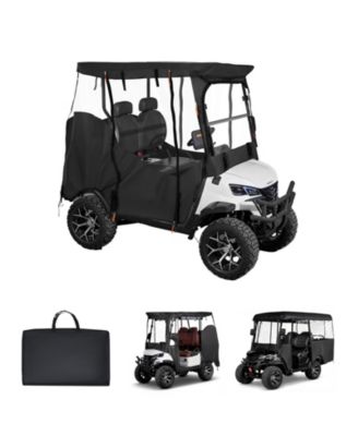 Visible Full Enclosure Golf Cart Cover for 2-Passenger Carts with Clear Windshield and Windproof Hooks