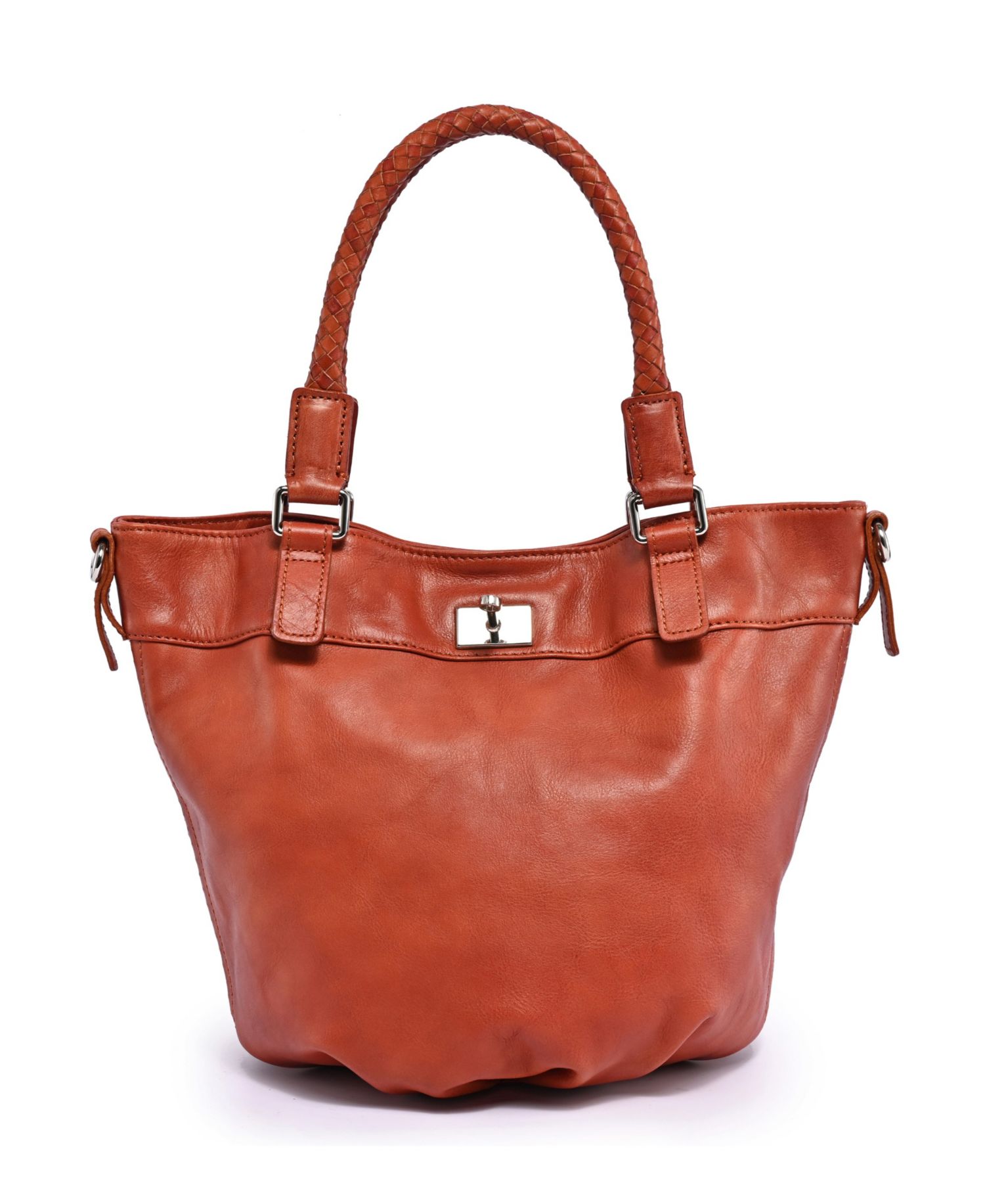 Pumpkin Small Leather Crossbody Bucket Bag