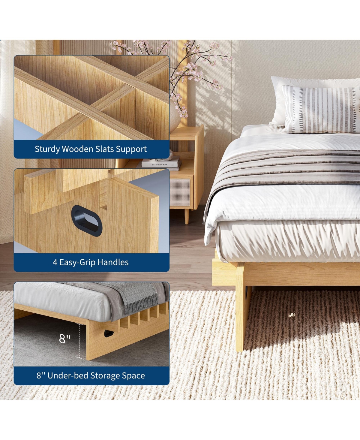 homfan Mortise and Tenon Platform Bed Frame